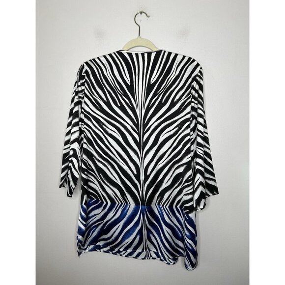 Black Label by Chico's Beaded Women Blue 3/4 Sleeve Blouse Top Size 0 Small - Picture 7 of 12